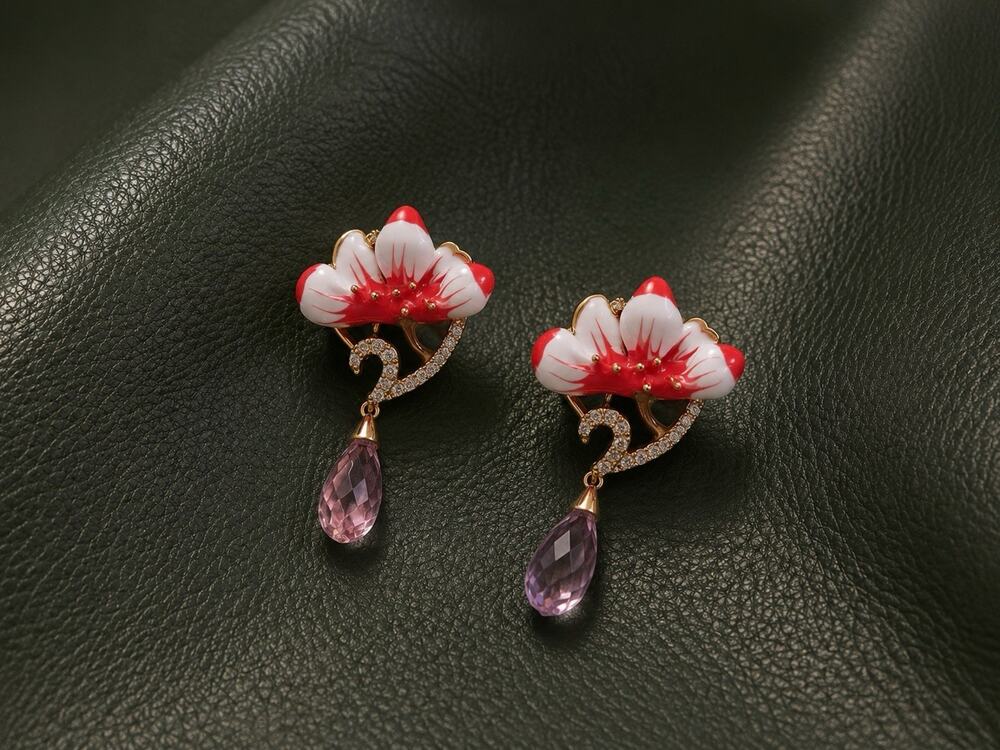 Flower Earrings Gold CZ VTG Leaf French Retro Boho Teardrop French Designer Y2K